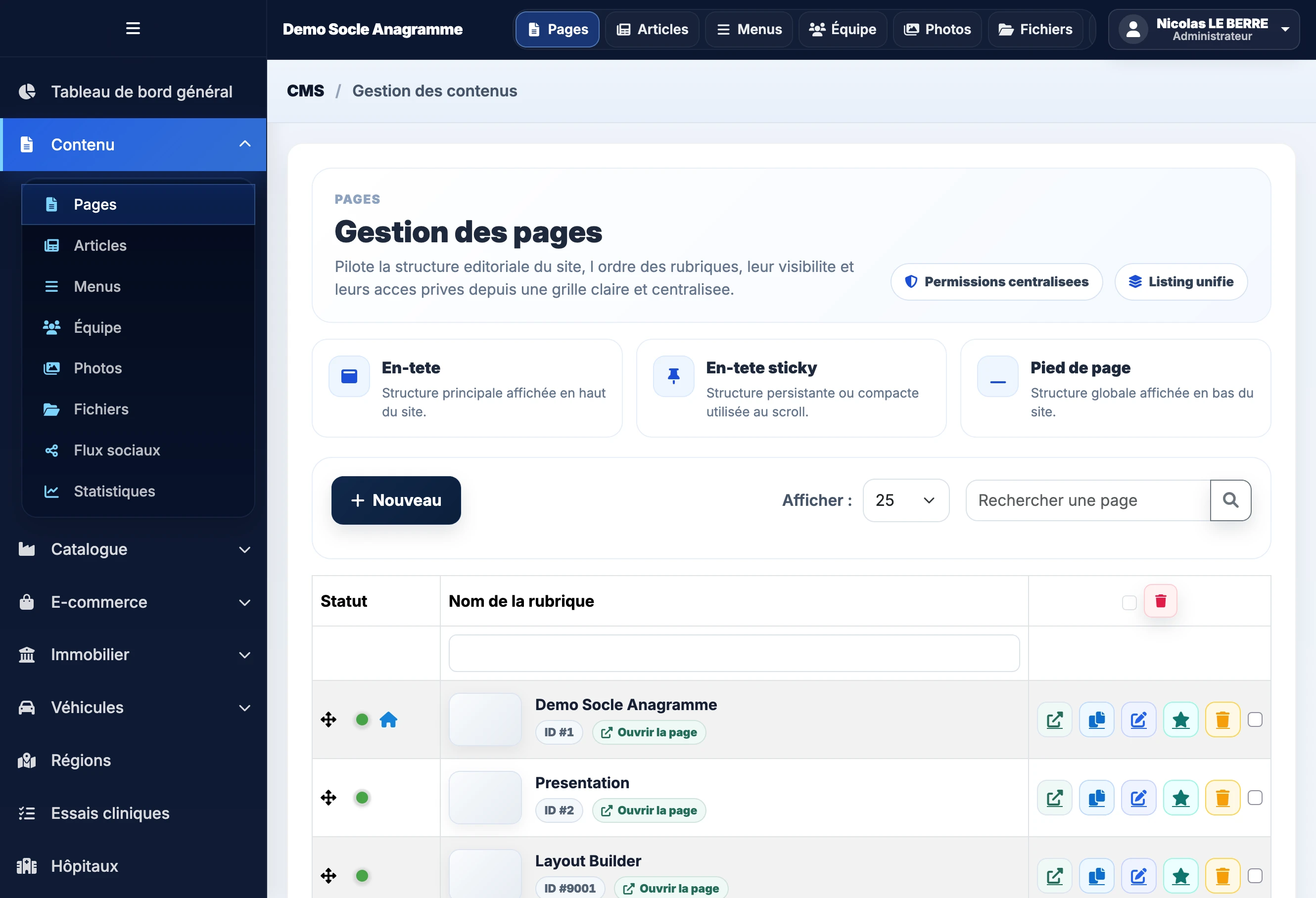 Gestion des pages et contenus
